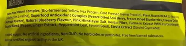 RAW PLANT PROTEIN BCAA ingredients label