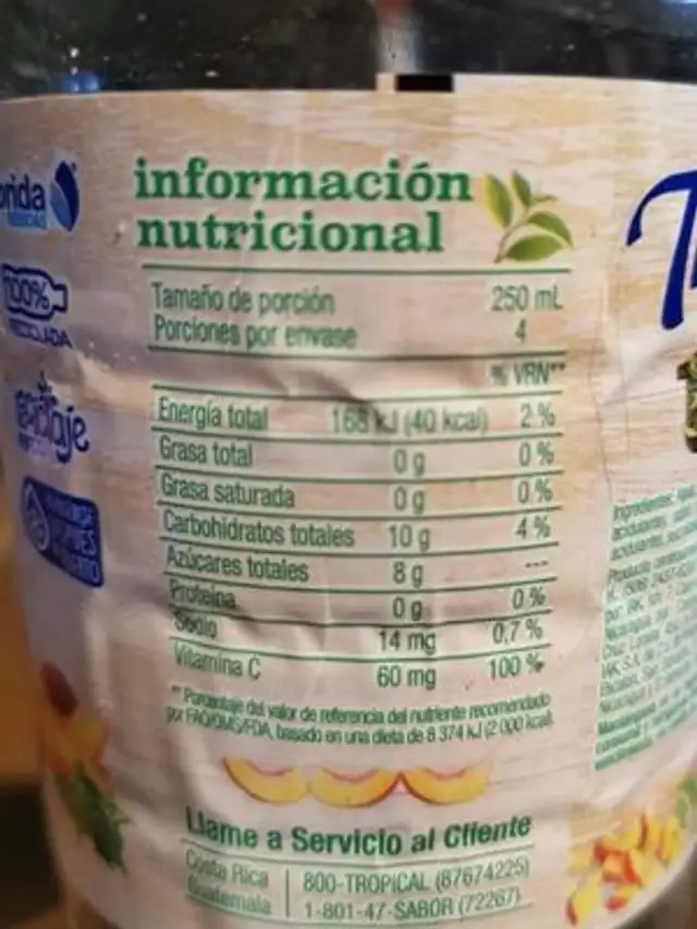 Tropical té frio nutrition facts table