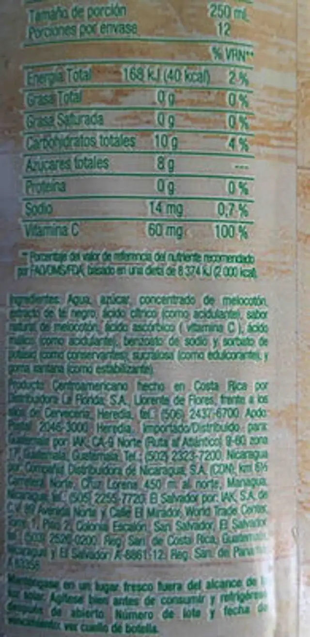 Te Melon ingredients label