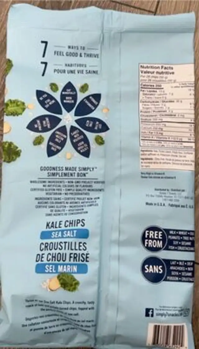 Croustilles chou frisé nutrition facts table