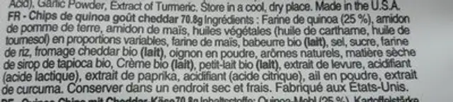 Quinoa clips cheddar ingredients label