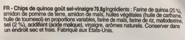 Quinoa Crisps ingredients label