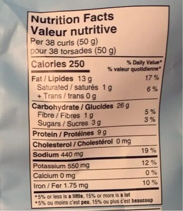 Torsade De Quinoa nutrition facts table