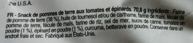 Veggie crisps ingredients label