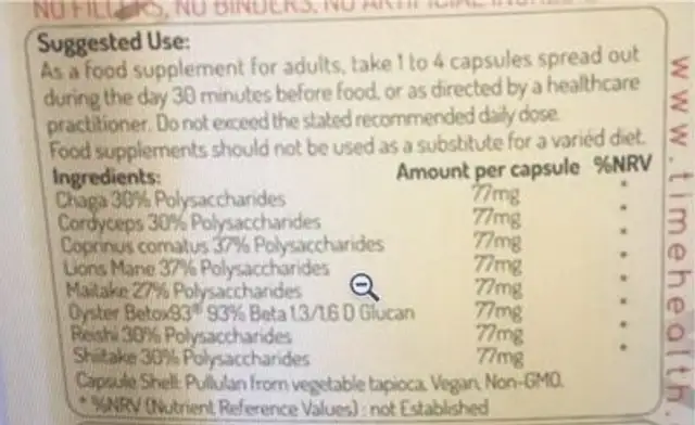 Mushroom Complex 6 nutrition facts table