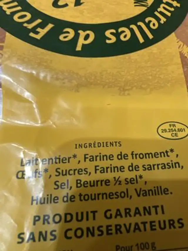 12 crêpes naturelles de froment ingredients label