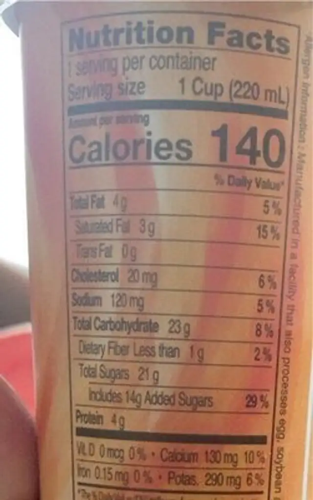 Caramel macchiato nutrition facts table