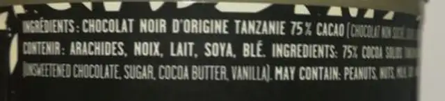 Fondue au chocolat noir ingredients label