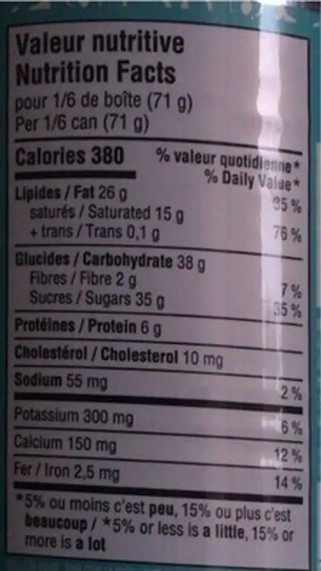 Fondue au chocolat au lait nutrition facts table