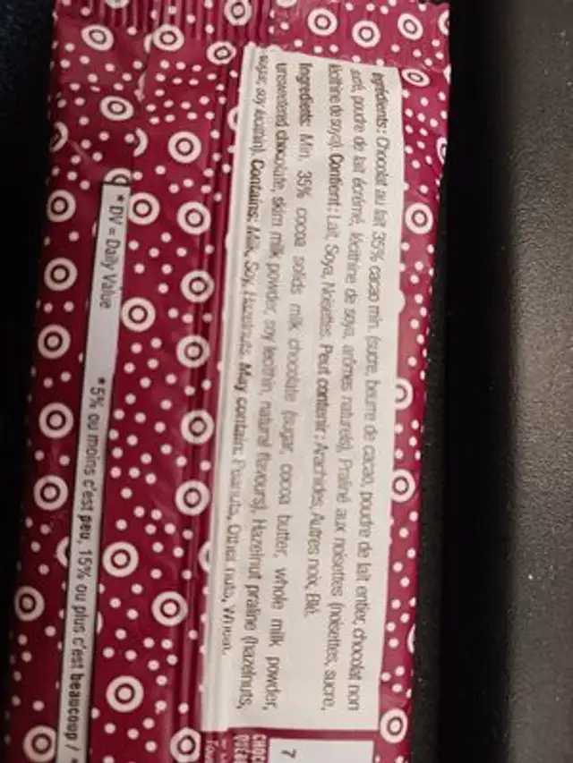 Chocolat Fondant Noisette ingredients label