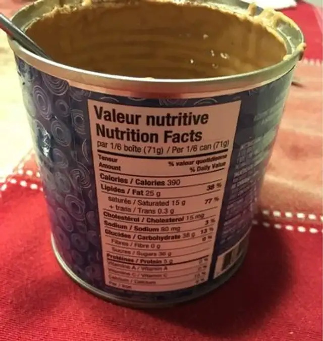 Fondue nutrition facts table
