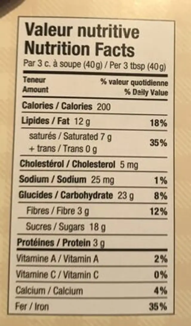 Chocolat chauf décadent ingredients label