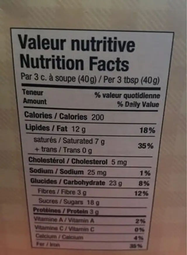 Chocolat chauf décadent nutrition facts table