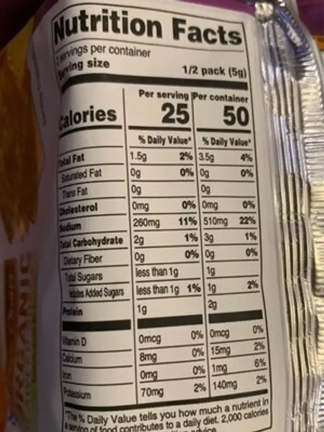 Organic Seaweed Snacks Wasabi nutrition facts table