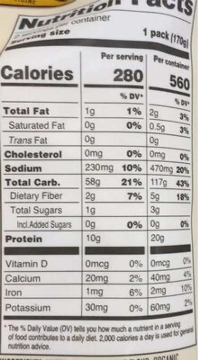 Organic fully cooked hokkien vegan noodles nutrition facts table