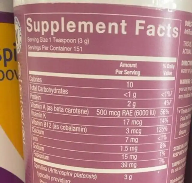 Spirulina Powder nutrition facts table