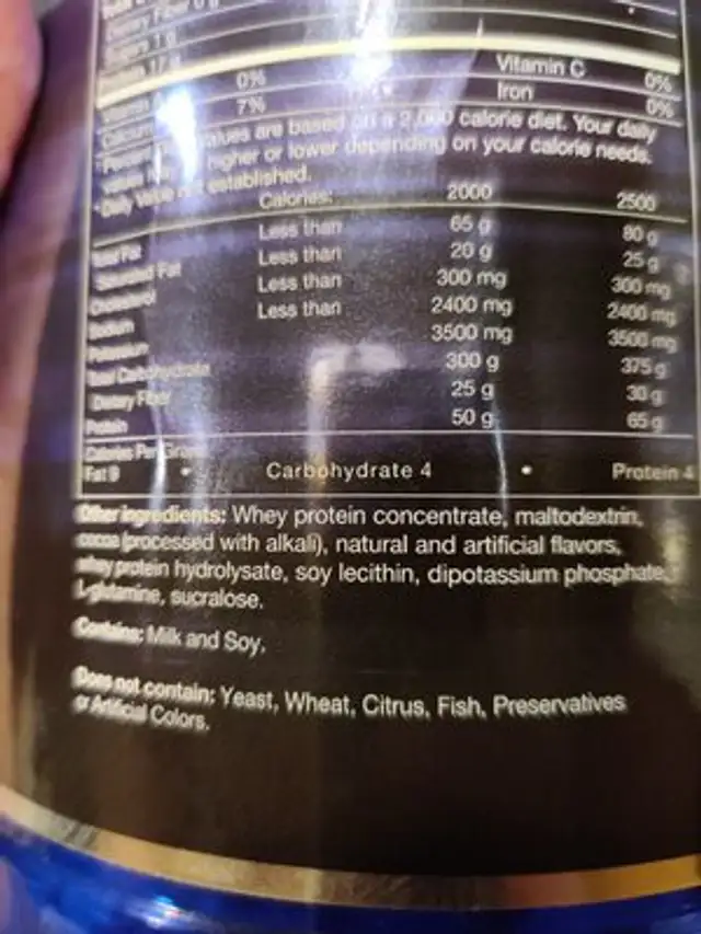 Body Tech Whey Protein ingredients label