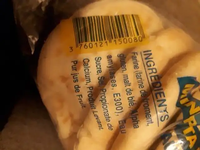 Pita ingredients label