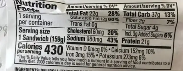 Philly Cheesesteak nutrition facts table