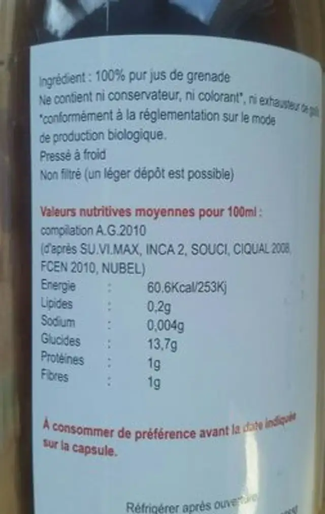 Grenade ingredients label