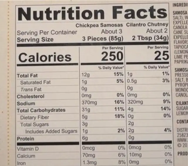 Chickpeas with tamarind samosas nutrition facts table
