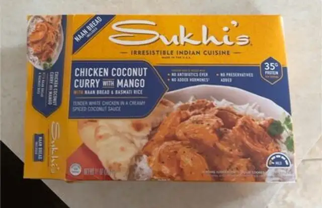 Chicken coconut curry with naan bread & basmati rice front packaging