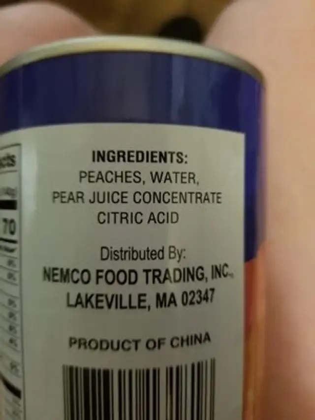 Sliced peaches ingredients label