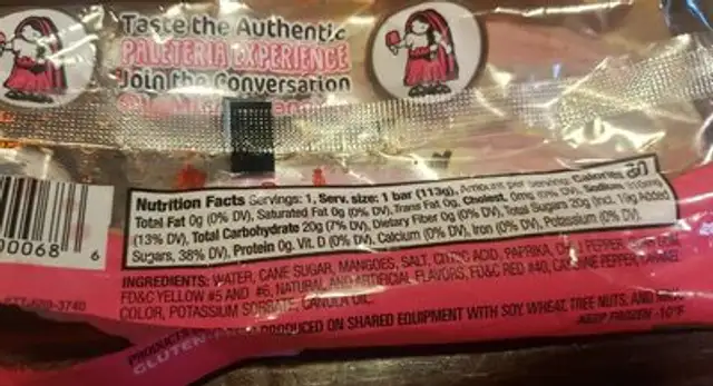 la michoacana mangohelada mango y chamoy ingredients label