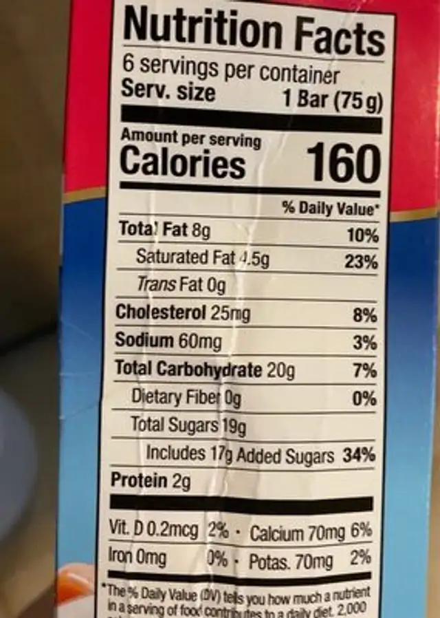 Caramel cream bar nutrition facts table