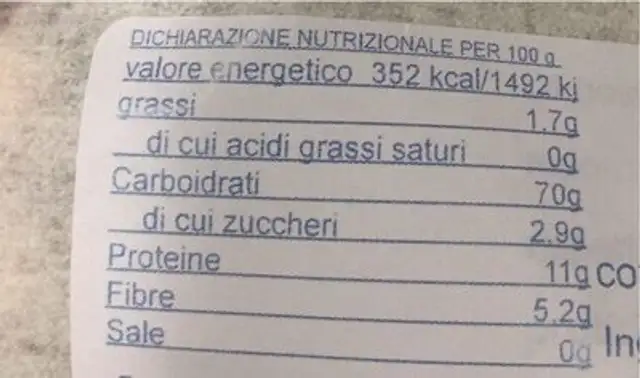 Rigatoni nutrition facts table