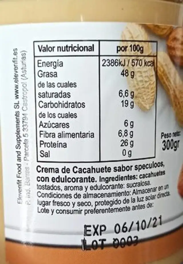 Crema de cacahuete speculoos nutrition facts table