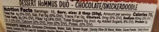 Hommus dessert duo nutrition facts table