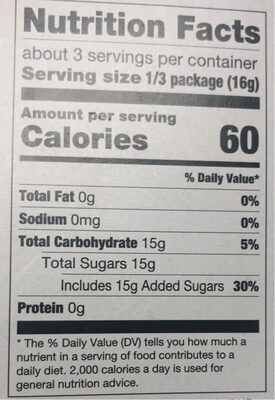Candy jewelry nutrition facts table