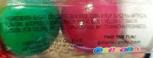 Big Gumballs ingredients label