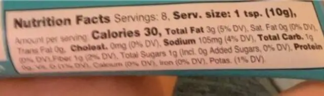 That's tasty pure organic garlic nutrition facts table