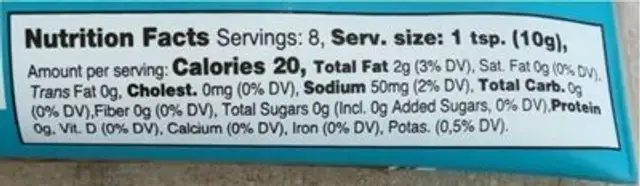 puree organic ginger nutrition facts table
