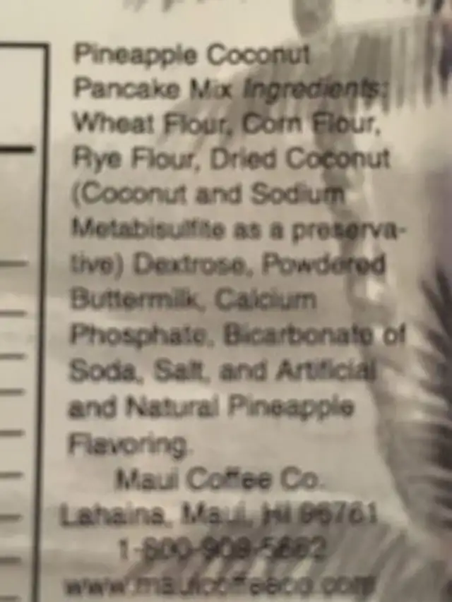Pancake mix ingredients label