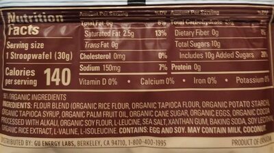 Energy Stroopwafel nutrition facts table