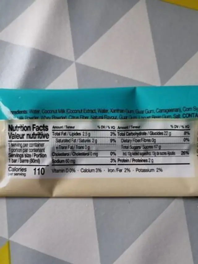 Melona noix de coco dessert glacé nutrition facts table