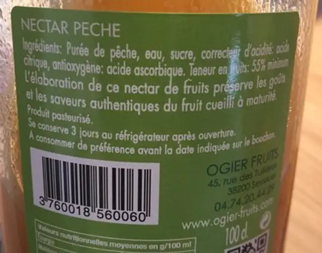 Nectar pêche ingredients label