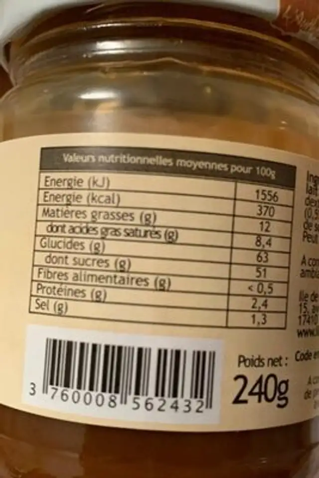 Creme de caramel nutrition facts table