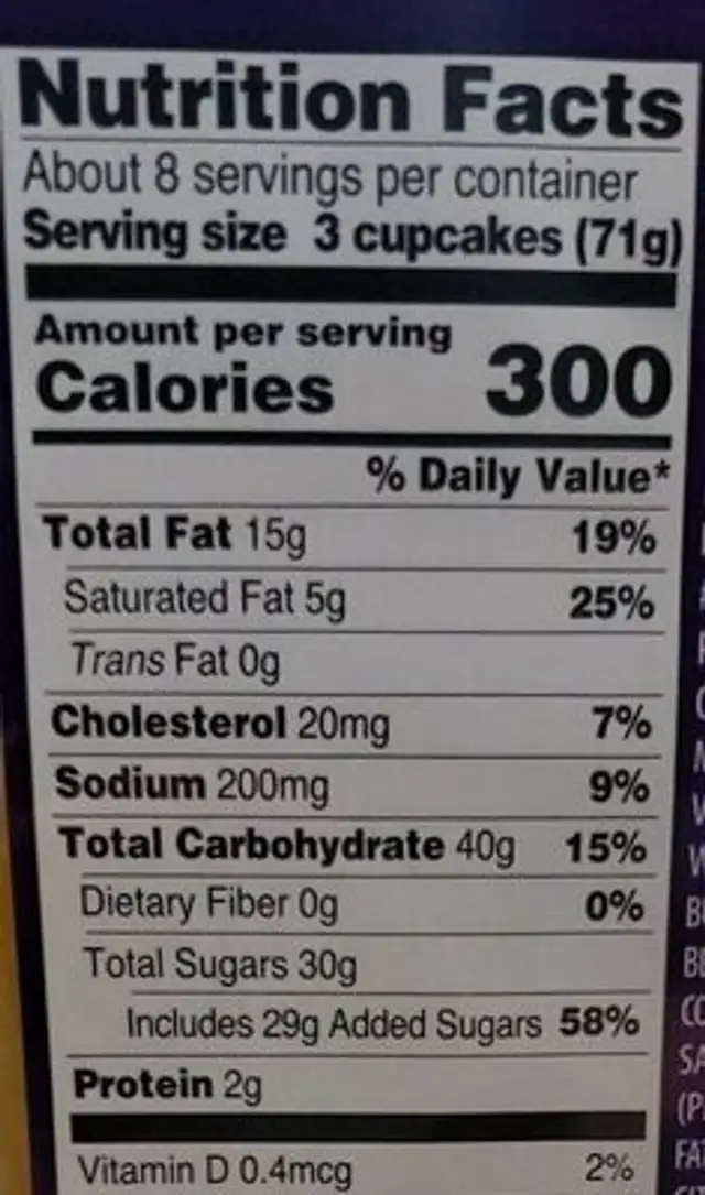 Two-Bite Cupcakes Vanilla and Chocolate nutrition facts table