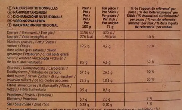 Cônes caramel fever nutrition facts table