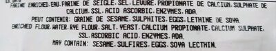 Hungarian Bread ingredients label