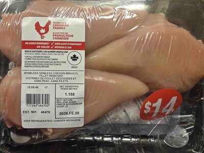 Boneless skinless chicken breasts fillet removed front packaging