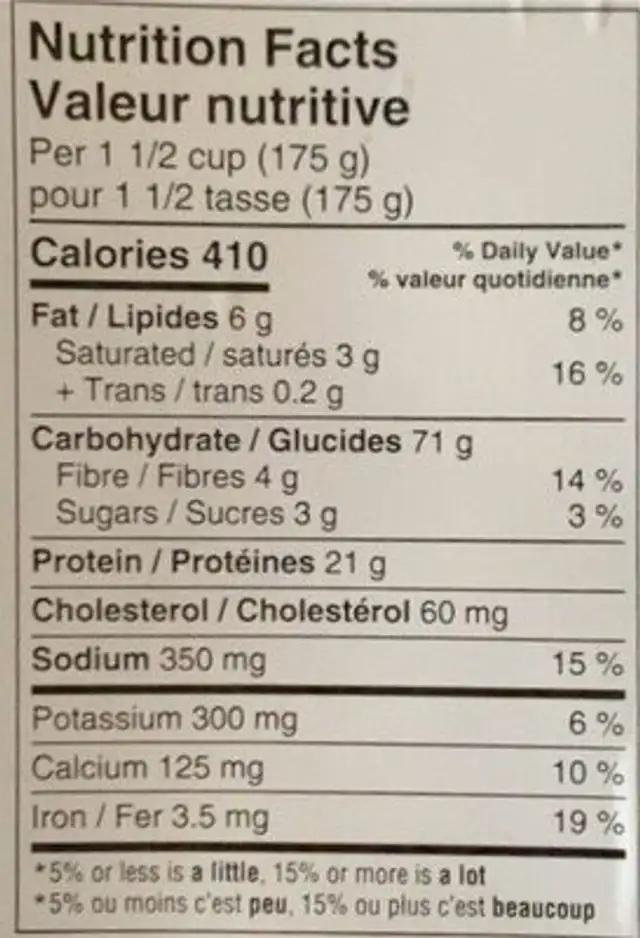 Meat & Fine Herbs Ravioli nutrition facts table