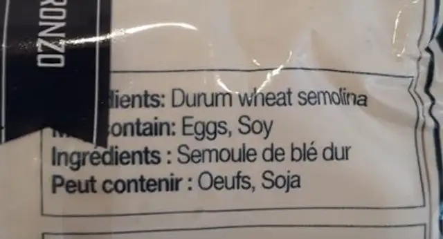 Capellini spezzati n 58 ingredients label