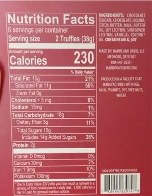 milk chocolate truffles nutrition facts table