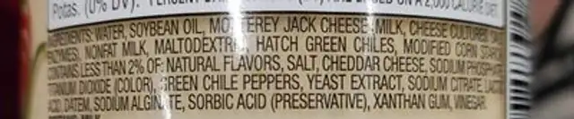 Green Chile Queso ingredients label