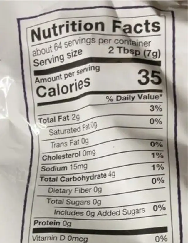 Tortilla strips nutrition facts table